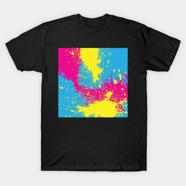 Hot Vax Summer Background Magenta Cyan Yellow Splatter Paint T-Shirt by anonopinion